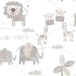 Galerie Just 4 Kids 2 Grey White Jungle Friends Smooth Wallpaper