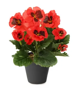 Best Artificial 30cm Red Pansy Plug Plant - Pot Not Included