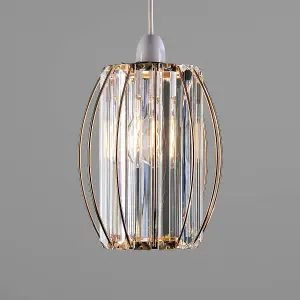 Gold Metal K9 Crystal Light Shade 16cm x 20cm, Cylinder Shape with Oval Ring