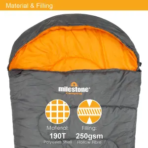 Milestone Camping Mummy Single Sleeping Bag - Grey