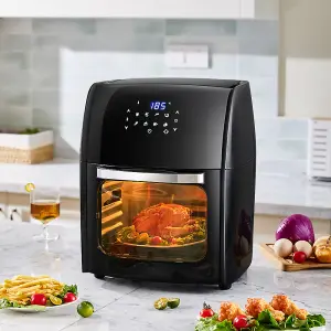 12L Black Display Kitchen Air Fryer with Rotisserie Basket