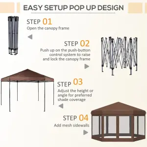 Outsunny 4x4m Garden Gazebo Tent Outdoor Metal Adjustable Sunshade w/ Net