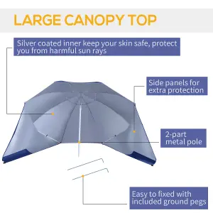 Outsunny Beach Umbrella Sun Shelter 2 in 1 UV Protection Steel Blue