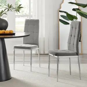 Furniturebox UK Dining Chair - 2x Paloma Grey Fabric Upholstered Dining Chair Silver Legs - Contemporary Dining Kitchen Furniture