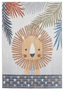 Multicolour Animal 40mm Pile Kids Stain-Resistant Rug for Bedroom, Dining Room, Easy to Clean Modern Rug-80cm X 150cm