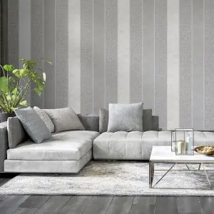 Calico Stripe Texture Wallpaper Grey Arthouse 921300