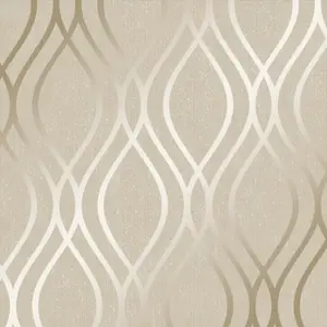 Camden Wave Wallpaper In Cream And Gold