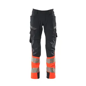 Mascot Accelerate Safe Ultimate Stretch Trousers with Thigh Pockets - Dark Navy/Hi-Vis Red   (30.5) (Leg Length - Regular)