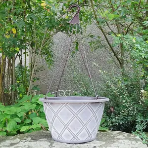 Recycled Plastic Planter Pot - 14" Lattice Basket Chocolate White