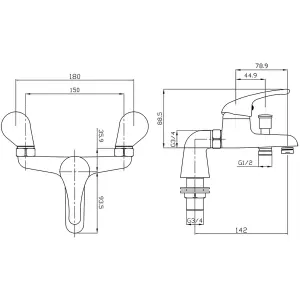 Chrome Wall Mounted Bath Shower Mixer Tap Modern Bathroom