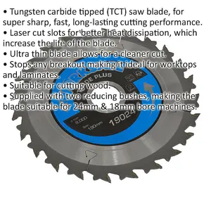 190mm TCT Circular Saw Blade for Wood - 30mm Bore - 24 Teeth - Ultra Thin Design