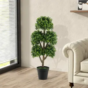 COSTWAY 115cm Artificial Boxwood Fake 5 Ball Topiary Tree Indoor Office Decor