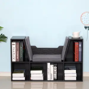 HOMCOM Cube Bookshelf Organizer with Reading Seat, Six Cubes, Black