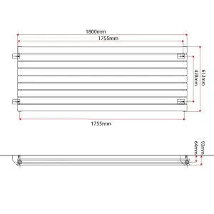 Porter White Double Horizontal Flat Panel Radiator - 1800x610mm