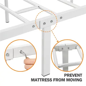 Yaheetech White 4ft6 Double Metal Bed Frame with Cross-design Headboard & Footboard