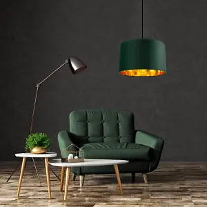 Contemporary Green Cotton 14 Table/Pendant Lamp Shade with Shiny Copper Inner