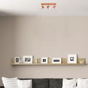 ValueLights Rosie Modern 3 Way Copper Effect Straight Bar Ceiling Spotlight