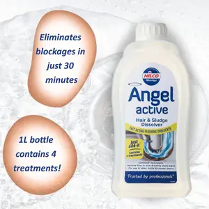 Nilco Angel Active 2L Hair Sludge Dissolver Fast Act Plughole Unblocker 2x1Litre