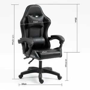 Gaming Chair Black Recliner with Adjustable Height Lumbar Support Padded Cushion Racing Bucket Seat