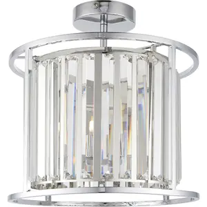 Semi Flush Multi Arm Bathroom Ceiling Light - Chrome Plated & Clear Crystals