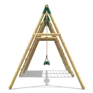 Rebo Beat The Wall Wooden Swing Set with Double up & Over Climbing Wall -Apex