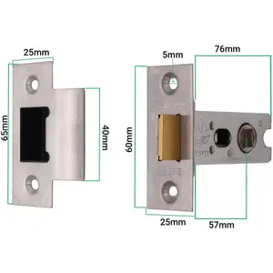 AFIT Satin Stainless Bolt Through Tubular Latch Fire Rated - 78mm Case 57mm Backset