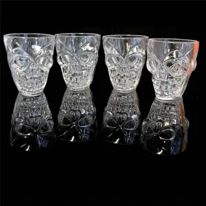 4Pcs Halloween 3D Skull Shot Glasses - Clear 55ml Tableware for Striking Decor