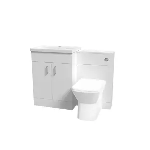 Nes Home 1100mm Freestanding White Basin Vanity Unit & Back To Wall Toilet