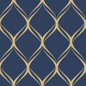 World of Wallpaper Clifton Wave Geometric Wallpaper Navy/Gold (WOW41964-BUR)