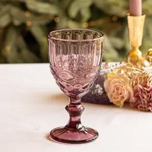 Set of 4 Vintage Luxury Rose Quartz Drinking Wine Glass Wine Goblets 350ml