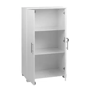 White wooden Filing cabinet with 2 shelves - 2 Door Lockable Filing Cabinet - Tall wood Office Storage Cupboard Organiser