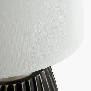 Black Textured Ceramic and Brushed Silver Table Lamp