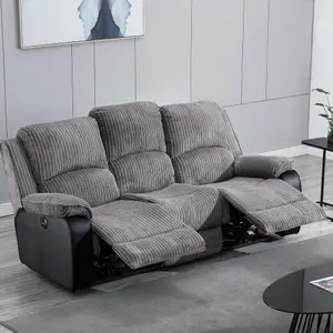 Postana Electric High Back Jumbo Cord Fabric Recliner 3 Seater Sofa (Grey)