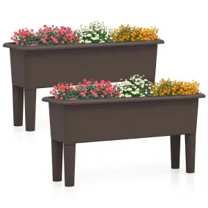 Costway 2 PCS Raised Garden Beds Outdoor Plastic Planter Box w/ Detachable Legs