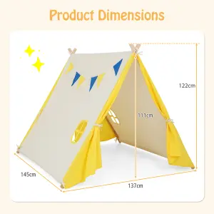 Costway Kids Play Tent Cotton Canvas Playhouse Toddler Castle Tent W/ Solid Wood Frame