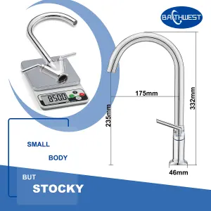 BATHWEST Kitchen Taps Mixer Swan Neck Dual Lever 360 Swivel Kitchen Mixer Tap Multi-Layer Chrome Brass Kitchen Sink Tap