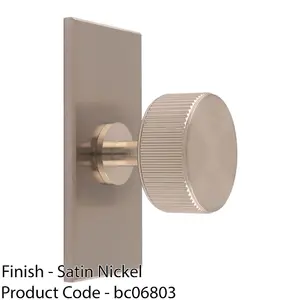 Reeded Radio Cabinet Door Knob & Matching Backplate Lined Satin Nickel 76 x 40mm