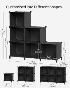 SONGMICS Cube Storage, 6-Unit Modular Organizer, for Living Room, Bedroom, Study, Comes with Rubber Mallet, Black