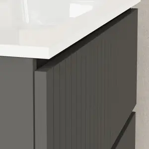 Banyetti Linea Matt Grey Ribbed Double Drawer Wall Hung Vanity Unit 800mm x 460mm