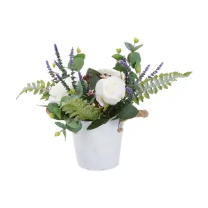 White Artificial Potted Rose Flower Tabletop Decor