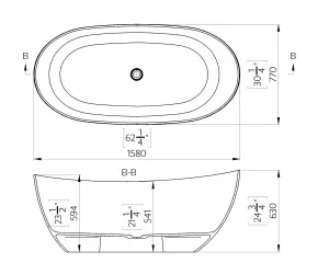 Marco Tielle Alberto Matte White Luxury Freestanding Resin Stone Bath 1580x700mm