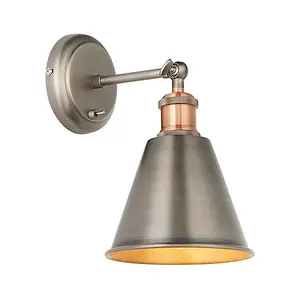 Luminosa Hal Metal Wall Lamp Aged Pewter, Aged Copper Plate