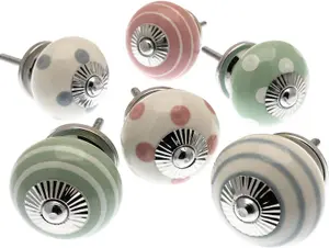 MangoTreeKnobs - Mixed Set of Dusty Pink, Eau de Nil Green & Whisper Grey Cupboard Knobs x Pack 6 (MG-259)