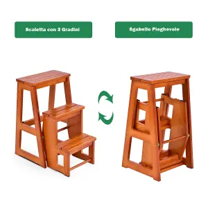 Costway 3 Tier Wood Step Stool Indoor Folding Step Ladder