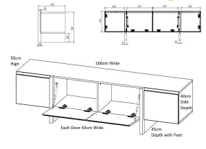 TV Cabinet Beige Black Entertainment Unit 160cm Stand Handleless Cashmere Modern Kiznie