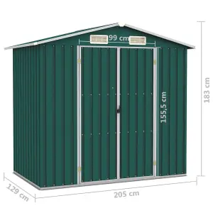 Berkfield Garden Shed Green 205x129x183 cm Galvanised Steel