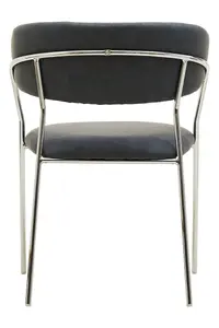 Dark Grey Leather Curved Dining Chair,Lounge Chair With Padded Seat,Chrome Finished Armchair, Accent Chair