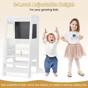 COSTWAY Kids Step Stool Baby Kitchen Helper with Chalkboard & Adjustable Step