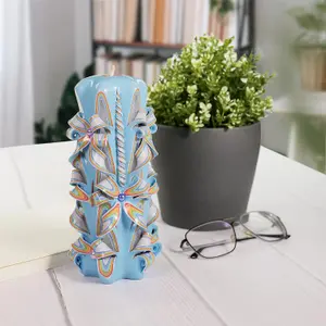 Hand-carved Artisanal Candles 22cm Tall - Unique Blue Style Eco-Friendly, Smokeless - Italian Inspired Design 20+ Hour Burn Time