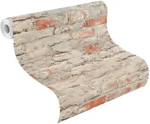 Brick Effect Wallpaper Rasch Paste The Wall Textured Vinyl Red Grey